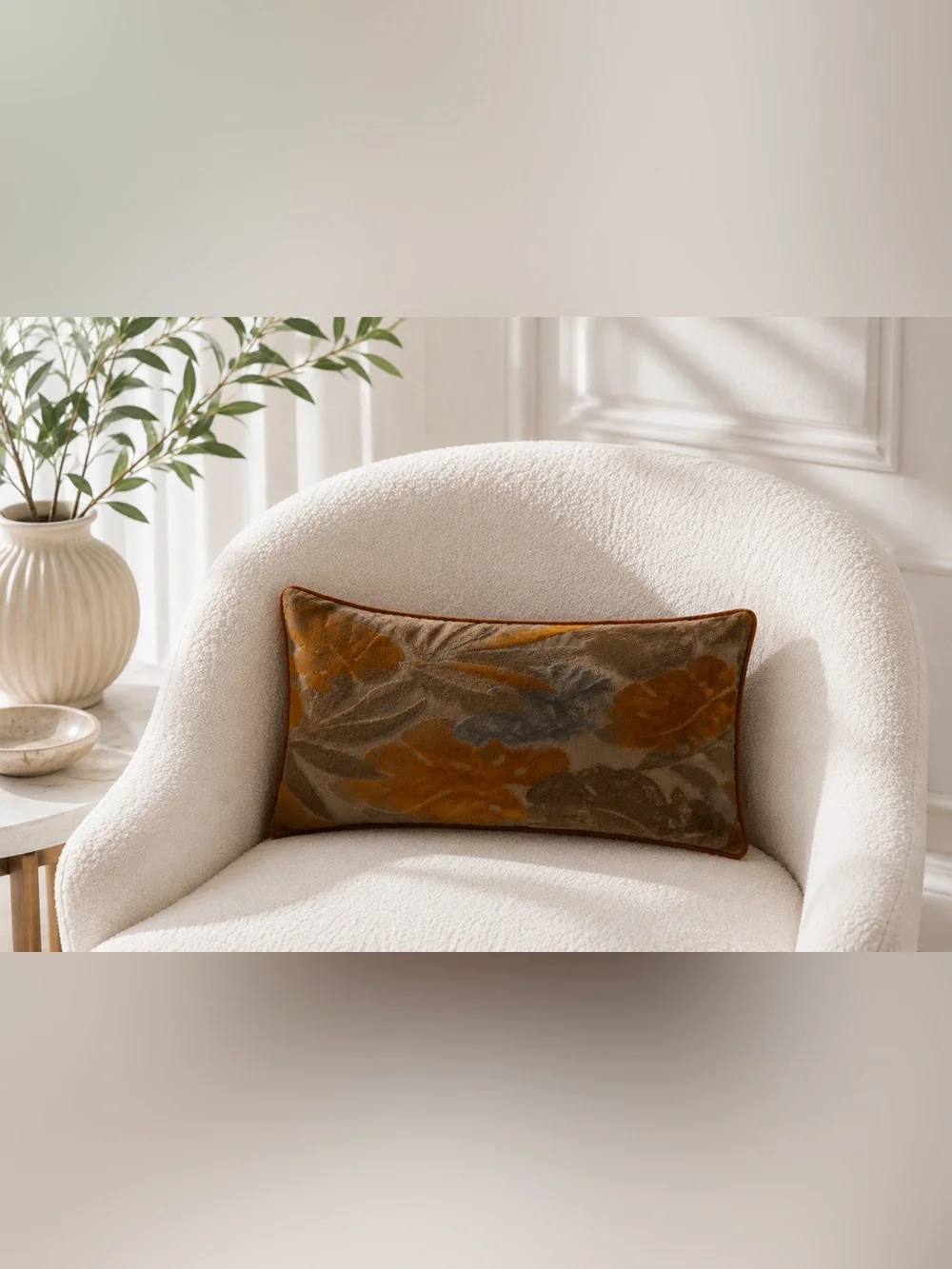 Yangest Leaves Throw Pillow in Velvet
